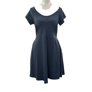 pact fit and flare keyhole dress Pact Organic Cotton Fit & Flare Keyhole Back Dress in Blue